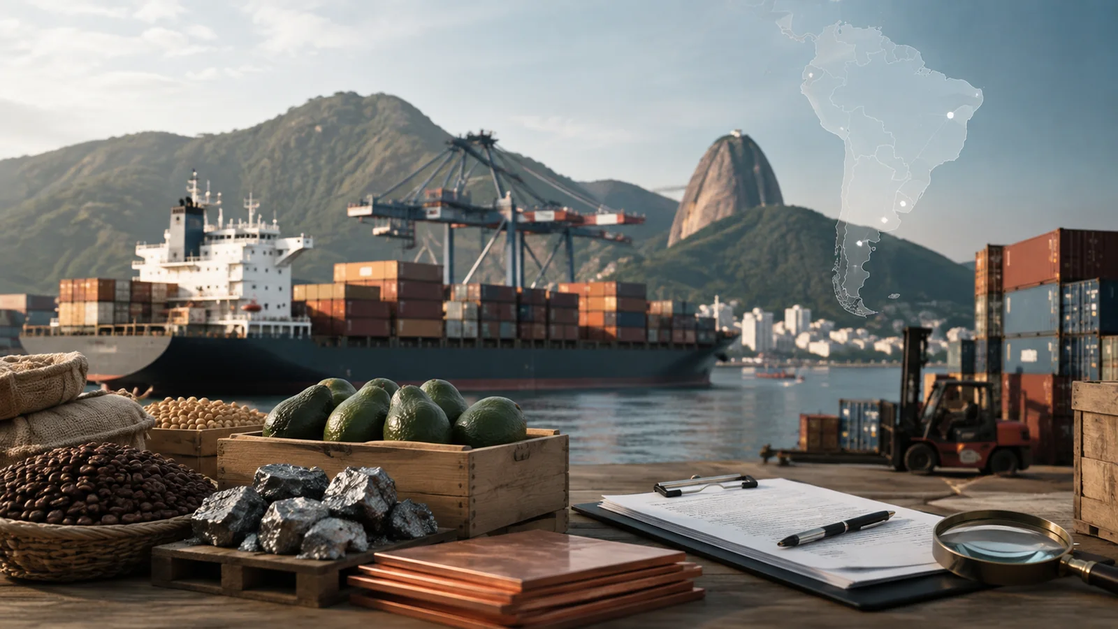 Import aus Südamerika mit Rohstoffen, Agrarprodukten, Hafenlogistik und Lieferantenprüfung