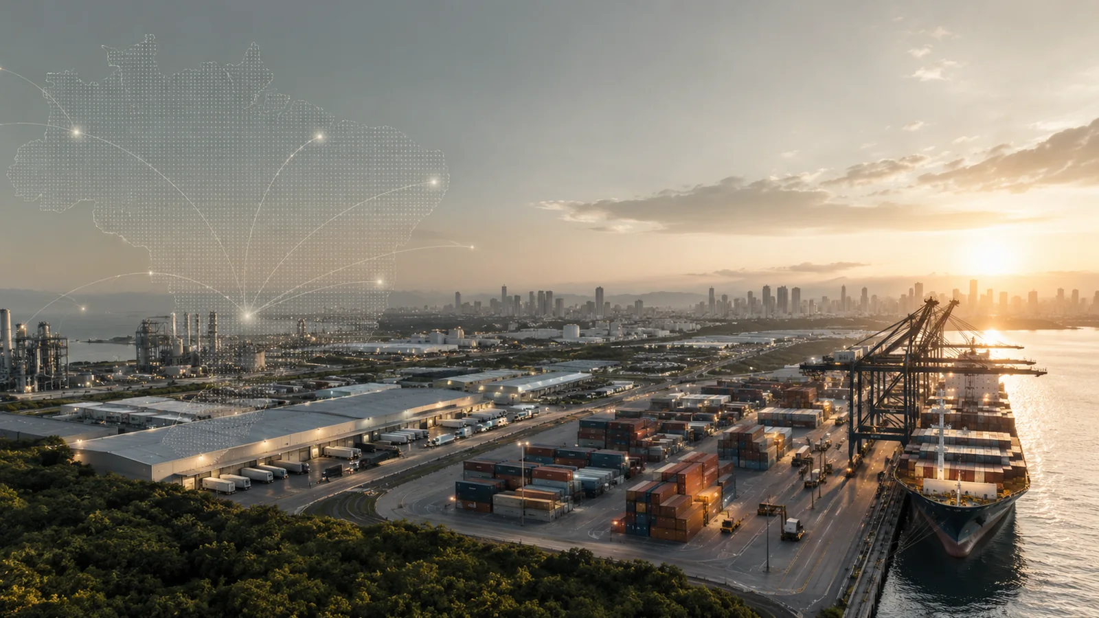 Marktanalyse Brasilien mit Industrie, Logistikzentrum, Hafen und regionalen Vertriebswegen