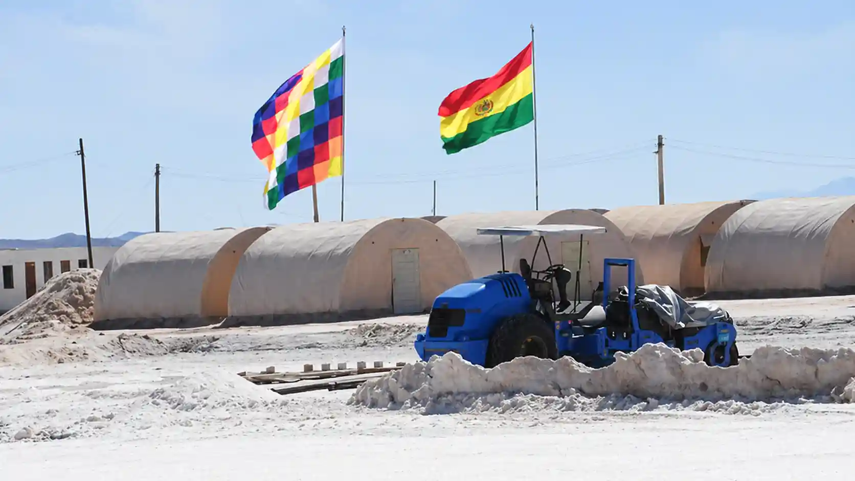 Minimalist Andean lithium landscape showing Chile, Argentina and Bolivia as different market systems