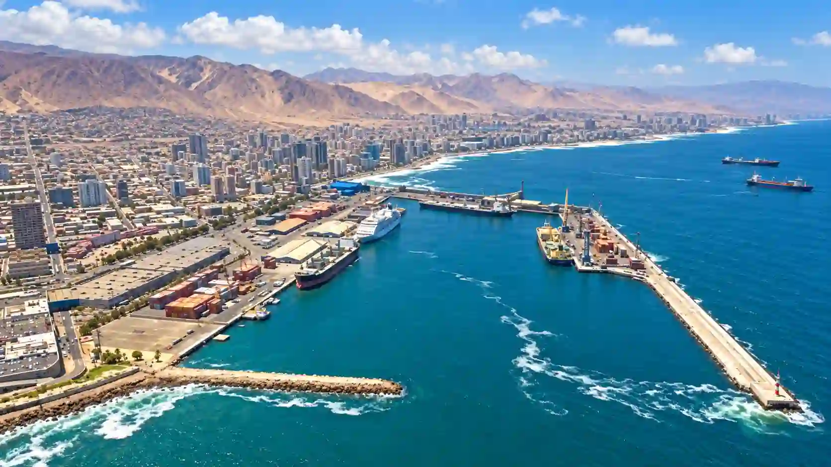 Industrial logistics and port infrastructure in Antofagasta, northern Chile, serving mining and regional cargo flows